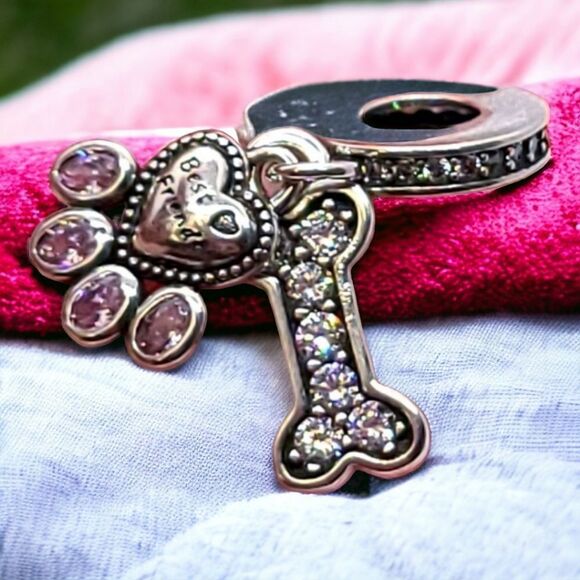 Dog Mom 🐾 Pet Lover Charm Bracelet Charms Rhinestone Bone Paw Print Dangle New - Picture 1 of 6